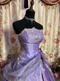 Lilac Strapless A-Line Beading Chiffon Long Prom Dresses Vintage Ball Gowns, HZ0319