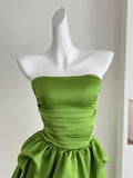 Simple Green Strapless Ruffled Hem Design A-line Mini Party Dress Homecoming Dress HZ0319