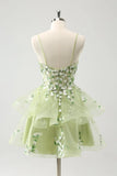 Vintage Mint Green Floral Embroidery Design A-line Spaghetti Strap Homecoming Dress, HZ0319