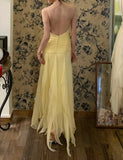 Beauty Prom Dress Light Yellow Spaghetti Straps Pleated Tulle Gala Dress Cocktail Dress Evening Dress HZ0319