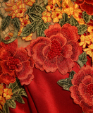 Vintage Red Floral Embroidery Design A-line Lace-up Satin Party Dress Homecoming Dress HZ0319