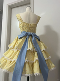 Cute Yellow Floral Lace Hem Design Tiered Party Dress Homecoming Dress HZ0319