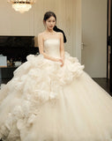 Beauty Wedding Dress Strapless Floral Pleated Tulle Wedding Dress HZ0319