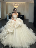 Beauty Wedding Dress Strapless Floral Pleated Tulle Wedding Dress HZ0319