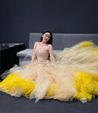 Charming Prom Dress Strapless Pleated Tulle Mermaid Gala Dress Formal Dress Evening Dress HZ0319