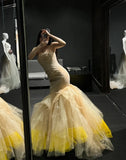 Charming Prom Dress Strapless Pleated Tulle Mermaid Gala Dress Formal Dress Evening Dress HZ0319