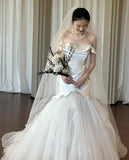 Charming Wedding Dress Strapless Pleated Tulle Mermaid Wedding Dress HZ0319