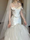 Charming Wedding Dress Strapless Pleated Tulle Mermaid Wedding Dress HZ0319