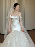 Charming Wedding Dress Strapless Pleated Tulle Mermaid Wedding Dress HZ0319