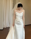 Minimalist Wedding Dress Satin Sweetheart Pleated Wedding Dress HZ0319