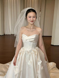 New Arrival Wedding Dress Satin Sweetheart Floral Pleated Wedding Dress HZ0319