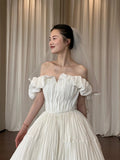 Newest Wedding Dress Off Shoulder Pleated Wedding Dress HZ0319