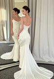 Minimlaist Wedding Dress Strapless Pleated Mermaid Wedding Dress HZ0319
