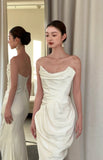 Minimlaist Wedding Dress Strapless Pleated Mermaid Wedding Dress HZ0319