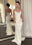Minimlaist Wedding Dress Strapless Pleated Mermaid Wedding Dress HZ0319