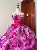 Charming Prom Dress Strapless Pleated Ruffle Evening Dress Quinceanera Dress Ball Gown HZ0319