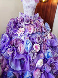 New Arrival Prom Dress Strapless Floral Ruffle Evening Dress Quinceanera Dress Ball Gown HZ0319