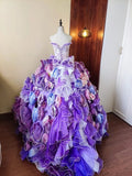 New Arrival Prom Dress Strapless Floral Ruffle Evening Dress Quinceanera Dress Ball Gown HZ0319