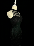 Sexy Prom Dress Black Crew Neck Fitted Beading Cocktail Dress Evening Dress Wedding Guest Dress HZ0319