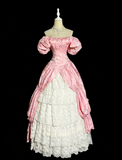 Retro Prom Dress Pink Off Shoulder Pleated Lace Evening Dress Sweet 16 Dress Ball Gown HZ0319