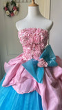 Fashion Prom Dress Strapless Floral Pleated Tulle Evening Dress Quinceanera Dress Ball Gown HZ0319