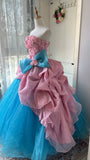 Fashion Prom Dress Strapless Floral Pleated Tulle Evening Dress Quinceanera Dress Ball Gown HZ0319