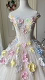 New Arrival Prom Dress Off Shoulder Tulle Pleated Floral Evening Dress Quinceanera Dress Ball Gown HZ0319
