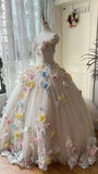 New Arrival Prom Dress Off Shoulder Tulle Pleated Floral Evening Dress Quinceanera Dress Ball Gown HZ0319