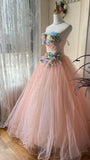 New Arrival Prom Dress Strapless Pleated Floral Tulle Evening Dress Quinceanera Dress Ball Gown HZ0319