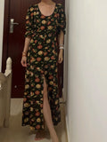 New Arrival Prom Dress Crew Neck Print Floral Formal Dress Evening Dresses Wedding Guest Dress HZ0319
