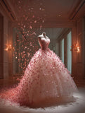 Stunning Ball Gown Strapless Pleated Tulle Floral Evening Dress Quinceanera Dress Prom Dresses HZ0319