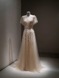 A Line Prom Dress Elegant Crew Neck Pleated Beading Birthday Dress Evening Dresses Gala Dress HZ0319