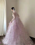 Charming Ball Gown Lialc Strapless Pleated Tulle Floral Prom Dresses Evening Gala Gown Quinceanera Dress HZ0319