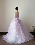Charming Ball Gown Lialc Strapless Pleated Tulle Floral Prom Dresses Evening Gala Gown Quinceanera Dress HZ0319