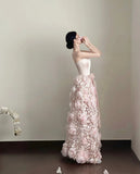 Pretty Prom Dress Strapless Pleated Floral Formal Dresses Gala Gown Evening Dress HZ0319