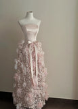 Pretty Prom Dress Strapless Pleated Floral Formal Dresses Gala Gown Evening Dress HZ0319