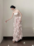 Pretty Prom Dress Strapless Pleated Floral Formal Dresses Gala Gown Evening Dress HZ0319