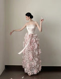 Pretty Prom Dress Strapless Pleated Floral Formal Dresses Gala Gown Evening Dress HZ0319