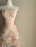 Chic Prom Dress Strapless Pleated Floral Tulle Formal Dresses Gala Gown Evening Dress HZ0319