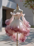 Beauty Homecoming Dress Ombre Off Shoulder Ruffle Short Prom Dress Birthday Party Outfits Cocktail Dress HZ0319