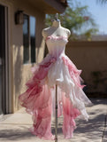 Beauty Midi Prom Dress Ombre Spaghetti Straps Pleated Ruffle Formal Dresses Gala Gown Evening Dress HZ0319