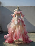 Sweet Homecoming Dress Ombre Off Shoulder Ruffle Pleated Short Prom Dress Birthday Party Outfits Back to School HZ0319