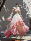 A Line Prom Dress Ombre Spaghetti Straps Pleated Ruffle Formal Dresses Evening Dress Gala Gown HZ0319