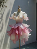 Sweet Homecoming Dress Ombre Spaghetti Straps Ruffle Short Prom Dress Birthday Party Outfits Back to School HZ0319