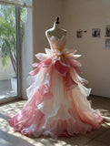 Chic Ball Gown Obmre Spaghetti Straps Pleated Ruffle Prom Dresses Evening Gala Gown Quinceanera Dress HZ0319