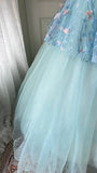 Beauty Ball Gown Light Blue Strapless Pleated Tulle Prom Dresses Evening Gala Gown Sweet 16 Dress HZ0319