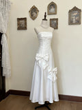 A Line Prom Dress Minimalist White Strapless Pleated Formal Dresses Evening Dress Gala Gown HZ0319