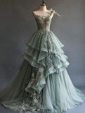 Charming Ball Gown One Shoulder Tulle Prom Dresses Evening Gala Gown Quinceanera Dress HZ0319
