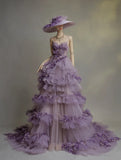 A Line Prom Dress Spaghetti Straps Tulle Tiered Birthday Party Outfits Evening Dress Gala Gown HZ0319