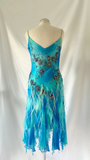 Vintage Blue Spaghetti Straps Sheath Beading Long Evening Party Dress, HZ0319